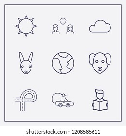Outline 9 nature icon set. road, rabbit, dog and cloud vector illustration
