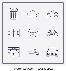 Outline 9 nature icon set. cloud, car, shor and wind vector illustration