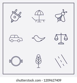 Outline 9 nature icon set. car, plug, bee and road vector illustration
