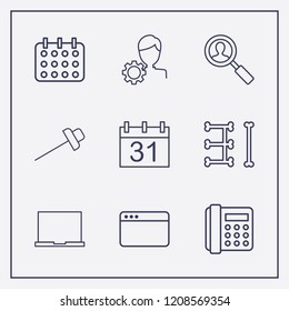 Outline 9 notebook icon set. account settings, home phone, laptop and halloween calendar vector illustration