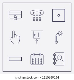 Outline 9 number icon set. thermometer, dice, minus and home phone vector illustration