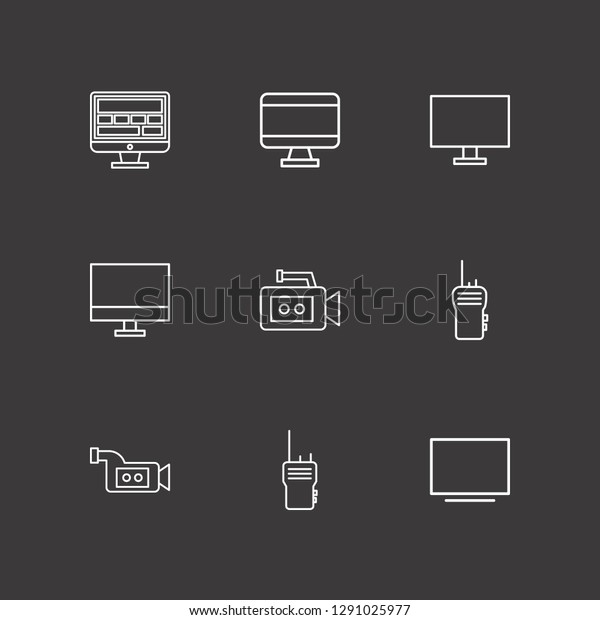 Outline 9 operator icon set. monitor, video\
camera and walkie talkie vector\
illustration