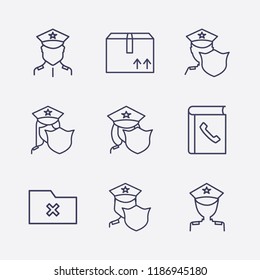 Outline 9 order icon set. telephone book, remove folder, police and box vector illustration