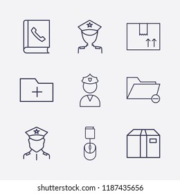 Outline 9 order icon set. online book order, box, telephone book, police, add folder and remove folder vector illustration