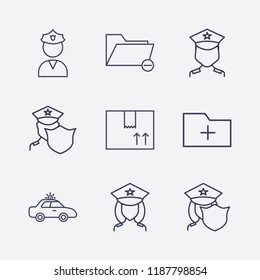 Outline 9 order icon set. police, add folder, remove folder, box and police car vector illustration