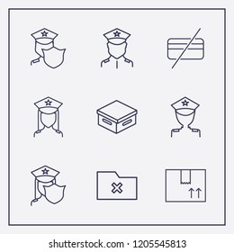Outline 9 order icon set. box, remove folder, forbidden credit card and police vector illustration