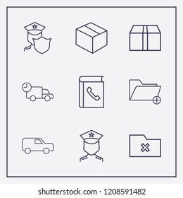 Outline 9 order icon set. add folder, van, telephone book and delivery vector illustration