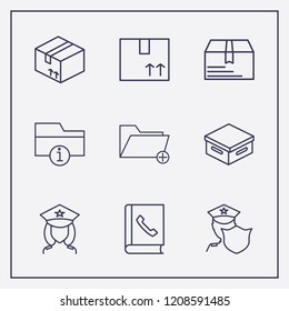 Outline 9 order icon set. information folder, add folder, police and telephone book vector illustration