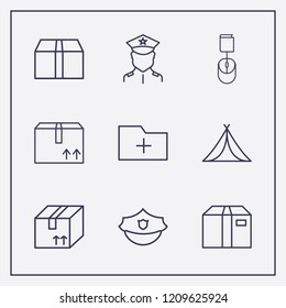 Outline 9 order icon set. police, police hat, box and add folder vector illustration