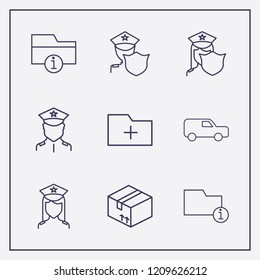 Outline 9 order icon set. van, information folder, add folder and box vector illustration