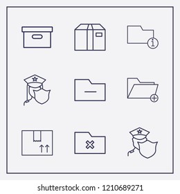 Outline 9 order icon set. add folder, box, remove folder and police vector illustration