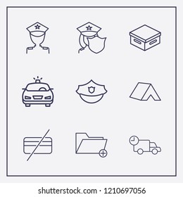 Outline 9 order icon set. forbidden credit card, add folder, police and box vector illustration