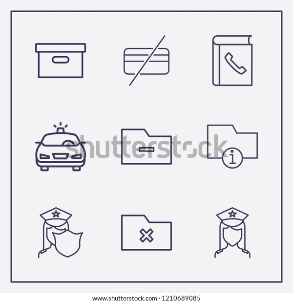 Outline 9\
order icon set. telephone book, remove folder, forbidden credit\
card and information folder vector\
illustration
