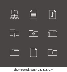 Outline 9 organize icon set. information folder, connected folder, folder and document vector illustration