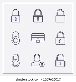 Outline 9 padlock icon set. lock, lock user and credit card lock vector illustration