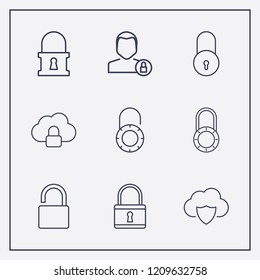 Outline 9 padlock icon set. cloud lock, lock user, cloud security and lock vector illustration