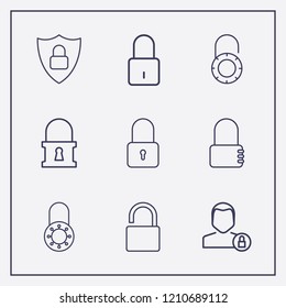 Outline 9 padlock icon set. shield lock, lock user and lock vector illustration