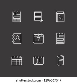 Outline 9 page icon set. add document, book, telephone book and phone book vector illustration