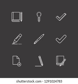 Outline 9 pencil icon set. marker, check, pen and idea with pencil vector illustration