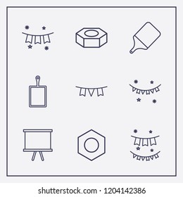 Outline 9 pine icon set. board, garlands, garland and kitchen board vector illustration