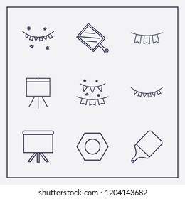 Outline 9 pine icon set. nut, garlands, garland and board vector illustration