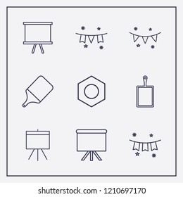 Outline 9 pine icon set. board, garland, garlands and kitchen board vector illustration