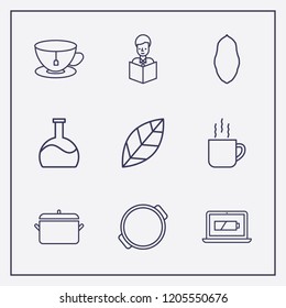 Outline 9 plant icon set. leaf, laptop energy, flask and reading a book vector illustration