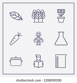 Outline 9 plant icon set. carrot, leaf, flower money and robot vector illustration
