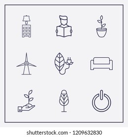 Outline 9 plant icon set. sofa, read the book, flower pot and tree vector illustration
