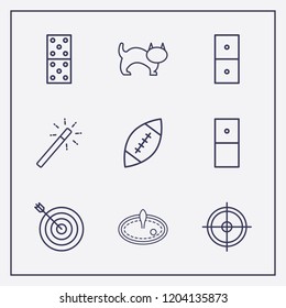 Outline 9 play icon set. target, aim, domino and rugby vector illustration