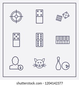 Outline 9 play icon set. download user, cat, aim and dice vector illustration