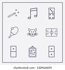 Outline 9 play icon set. domino, melody, table tennis and football field vector illustration