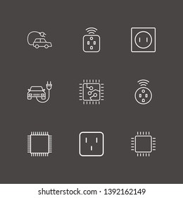 Outline 9 plug icon set. smart plug, outlet, electric car and socket vector illustration