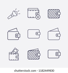 Outline 9 pocket icon set. flashlight, wallet and close wallet vector illustration