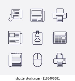 Outline 9 press icon set. click, newspaper, printer, id card and newspapers with hand vector illustration