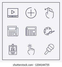 Outline 9 press icon set. click, add button, media player and id card vector illustration