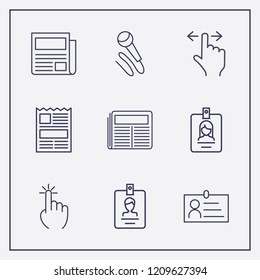 Outline 9 press icon set. id card, microphone, finger swipe and click vector illustration