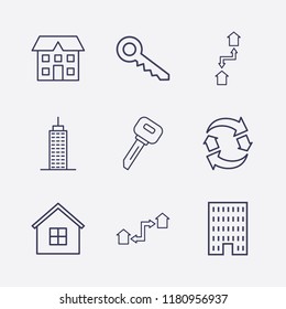 Outline 9 property icon set. key, exchange home, building and house vector illustration