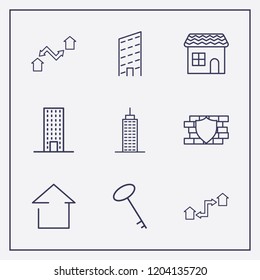 Outline 9 property icon set. house, building, key and security wall vector illustration