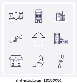 Outline 9 property icon set. house, building, home and hand with house vector illustration