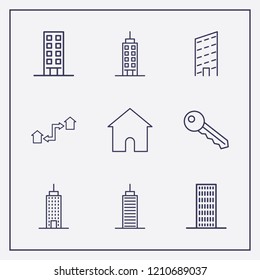Outline 9 property icon set. home, building, exchange home and key vector illustration
