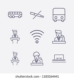 Outline 9 public icon set. bus, no smoking, wifi, speaker on tribune and bus stop vector illustration