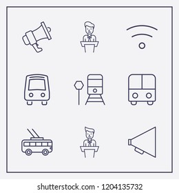 Outline 9 public icon set. wifi, bus, train stop and megaphone vector illustration