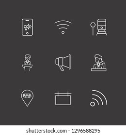 Outline 9 public icon set. bus location, megaphone, wifi and advertising board vector illustration