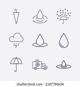 Outline 9 rain icon set. ambulance, storm, umbrella, drop and love rain vector illustration