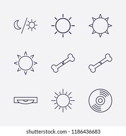 Outline 9 ray icon set. sun, cd, moon and sun and broken bone vector illustration