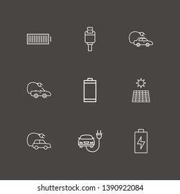 Outline 9 recharge icon set. electro car, usb plug, battery and electric car vector illustration