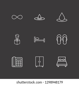 Outline 9 relax icon set. home phone, infinity, bed and comod vector illustration