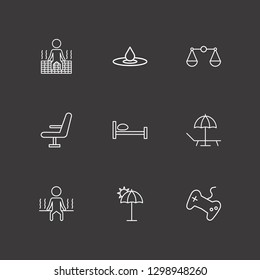 Outline 9 relaxation icon set. balance, bed, beach and umbrella beach vector illustration