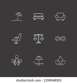 Outline 9 relaxation icon set. bed, infinity, drop and balance vector illustration